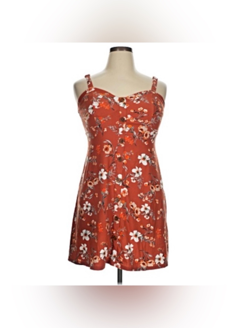 NOBO SUNDRESS MINI RUST ORANGE FLORAL  FORMED CUPS RUCHED BACK JNRS LG 11-13 NWT